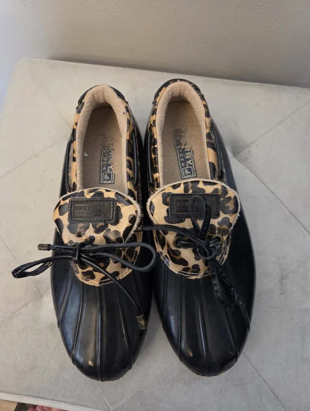 Sperry's‎ Black Duck Boot Shoes with Leopard Trim